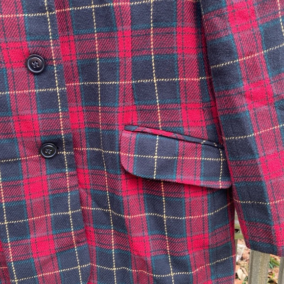 White Stag Womens Blazer Jacket Red Plaid 16W Vintage 70% Wool Holiday Academia - Picture 5 of 9